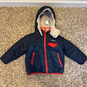Patagonia Reversible Tribbles Hoody Coat 2T Dark Blue Jacket with Fleece